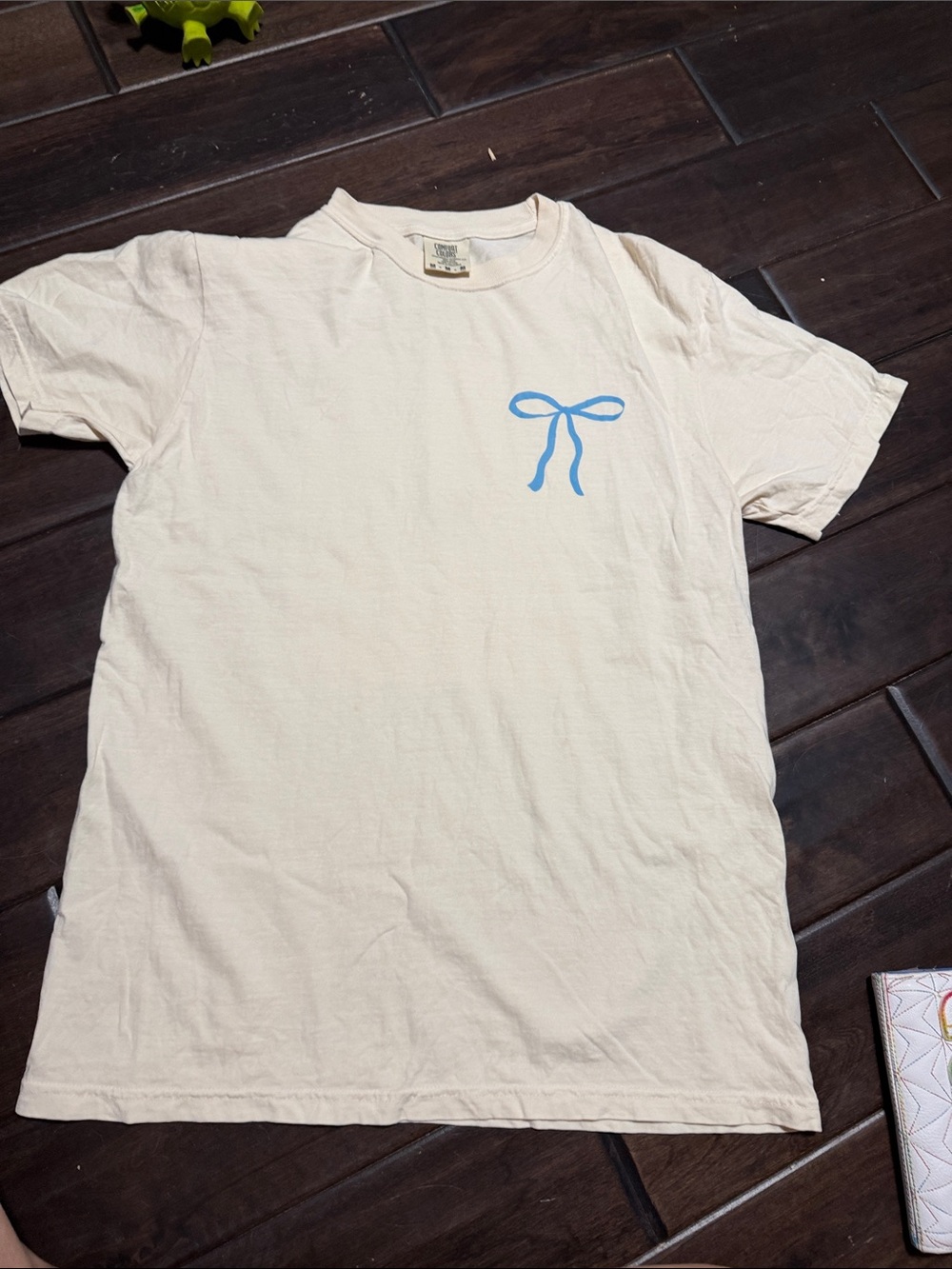 Comfort Colors Cream Tee with Blue Bow Graphic